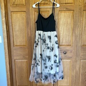 Butterfly and flower embroidered dress with spaghetti straps
